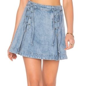 Free People: Lace Up Denim Mini Skirt. Women’s Size 6.